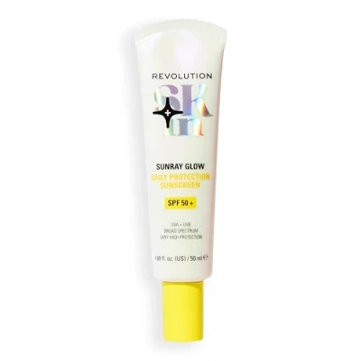 Image of Revolution Skin, Sunray Glow Daily Protection Sunscreen SPF 50+, Lightweight, Non Greasy Formula with Vitamin C, Face Sun Cream, Vegan &amp; Cruelty Free, 50ml