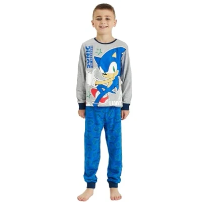 Image of Sonic The Hedgehog Boys Personalised Pyjamas Gamer Gaming (Personalised Grey, 6 7 Years)