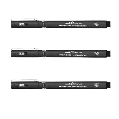 Image of UNI BALL PIN DRAWING PEN FINELINER ULTRA FINE LINE MARKER 0.2mm BLACK Ink [Pack of 3]