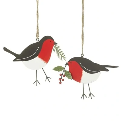 Image of Heaven Sends Set of Two Metal Robin Christmas Tree Decorations