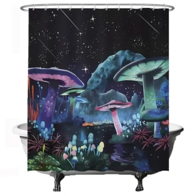 Image of Ulticool Shower Curtain Mushroom Psychedelic Trippie Bohemian 180 x 200 cm Washable Waterproof with 12 Rings