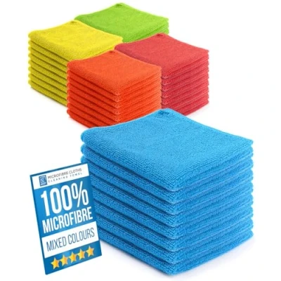 Image of Microfibre Cloth Pack of 40 Microfiber Cleaning Cloths, Super Absorbent, Very Soft for Bathroom, Kitchen, Windows, Glass, Car Interior &amp; Exterior, Mixed Colour 40cm x