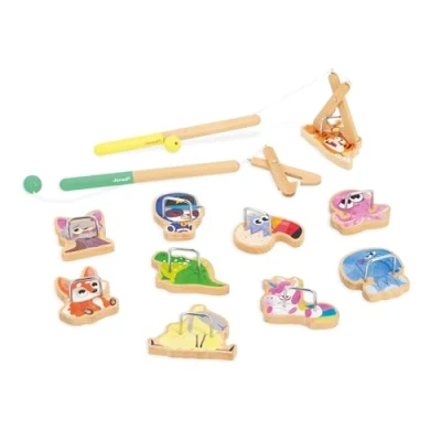 Image of Janod Applepop Claw Game Children’s of Skill 2 Claws + 10 Animals 1 Bag Develops Dexterity &amp; Concentration FSC Wood Toy 3 Years +, J03352