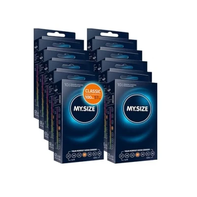 Image of MY.SIZE Classic Condoms Size 4 I 57 mm Width 100 Pieces Maxi Pack Premium Extra Thin True to Touch Gossamer 0.07 Wall Thickness Vegan for Men