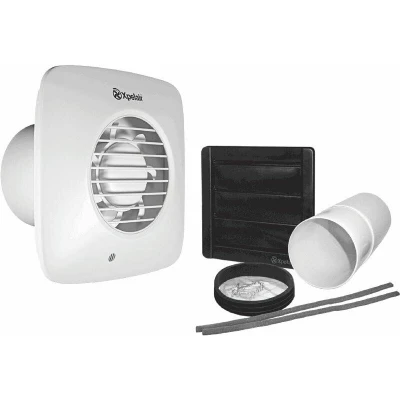 Image of Xpelair Simply Silent DX100 with Wall Kit (300mm Telescopic Duct and External Grille) Humidistat Square