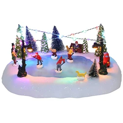 Image of Christmas Concepts® 30cm Battery Operated Musical LED Animated Ice Rink Village Scene Plays 8 Melodies