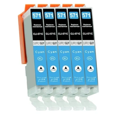 Image of 5 Ink cartridges with chip compatible Canon CLI 571 Cyan for Pixma MG5750 MG5751 MG6850 MG7750 TS5050 TS5055 TS6050 TS8050 TS9050 TS9055 and more (see product page)