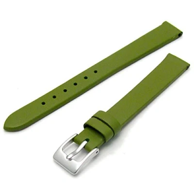 Image of Women&#039;s Fine Calf Leather Watch Strap Band 12mm Lime Green with Chrome Finish (Silver Colour) Buckle W114/12