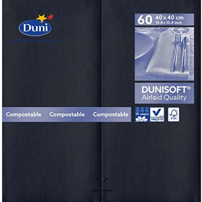 Image of Duni 168391 Dunisoft Large Pre folded Lunch Napkins, (1/8), 40 cm x cm, Black (Pack of 720)
