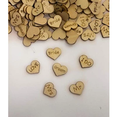 Image of Homezone® 250Pc Rustic Shabby Chic Wooden Wedding Table Favours Mr &amp; Mrs, Bride Groom, I Do Love Hearts For Venue Decor Decoration Bridal Confetti Good Luck Charms (200)