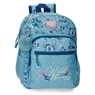Image of Movom Wild flowers School Backpack Adaptable to Trolley Blue 30x38x12 cms Polyester 13.68L