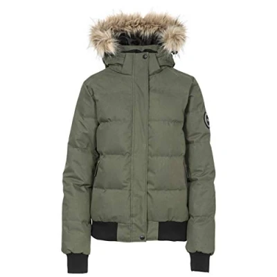 Image of Trespass Women&#039;s Kendrick Warm Waterproof Down Jacket With Removable Hood, Moss, 14 UK