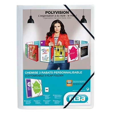 Image of Elba Polyvision Elasticated Folder Customisable Polypropylene Opaque a4 White