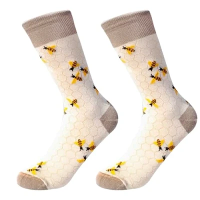 Image of llamabanana® Women&#039;s Luxury Cotton Socks Calf Length Premium Quality &amp; Colourful Designs 1 pair 3.5 to 6.5 UK Size (Bees)
