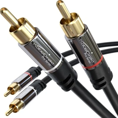 Image of CableDirect 3m RCA/phono cable, 2 x plugs, stereo audio practically break proof &amp; flawless sound quality (coaxial subwoofer/amp/HiFi home cinema/Blu ray, analogue digital)