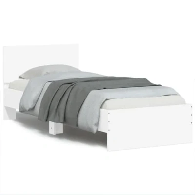 Image of vidaXL Single Bed Frame with LED Lights and Headboard White Engineered Wood Base, 90x190 cm, USB Connector