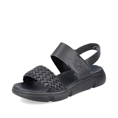 Image of Rieker Women Sandals 68983, Ladies Strappy Sandals,Summer Shoe,Summer Sandal,Comfortable,Flat,Black (Schwarz / 00),39 EU 6 UK