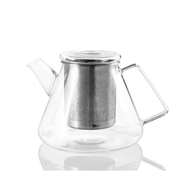 Image of AdHoc TK50 ORIENT+ Teapot Glass/Stainless Steel With Infuser/Tea Strainer For Loose Leaf Tea 1.5 Litres (H)150mm x (D)180mm Clear Dishwasher Safe
