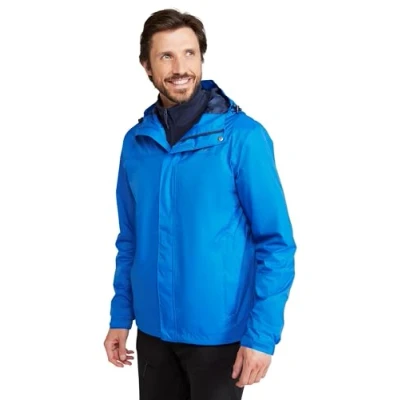 Image of Mountain Warehouse Torrent Mens Waterproof Rain Jacket &amp; Lightweight Raincoat with Taped Seams, Zipped Pockets For Spring Summer Travelling Outdoors Cobalt L