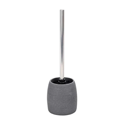 Image of WENKO Goa Toilet Brush Set, Polyresin, Grey, 11.8 x 38.5 cm