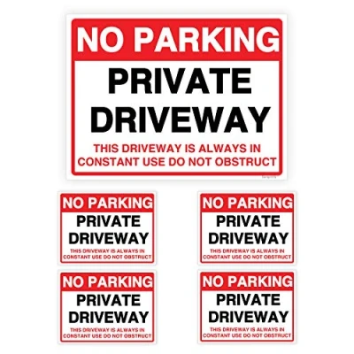 Image of Pack of 5 Do Not Block Driveway Sign Self adhesive Waterproof Vinyl Private Parking Signs 150mmx200mm V1179