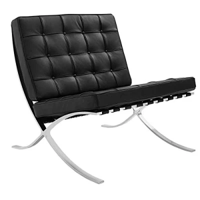 Image of Furnwise Premium Modern Leather Armchair for Living Room with Stainless Steel Polished Frame (Black)