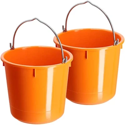 Image of KADAX Plastic Bucket 12L, Large Orange Builders with Metal Handle, Construction for Transporting Heavy Materials (Set of 2)