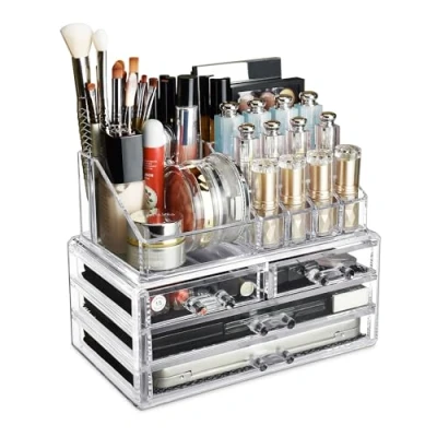 Image of Ikee Design Clear Cosmetic Storage Organizer, Makeup Organizer Display Case for Vanity, Bathroom Counter or Dresser
