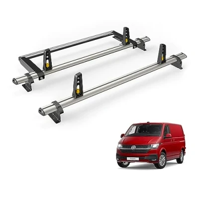 Image of Van Guard Roof Rack for VW Transporter (T6 2015+) 2 Bars + Rear Ladder Roller [Only Suitable Standard Models with Twin Doors] Ulti Bar VG263 2/VGR 01