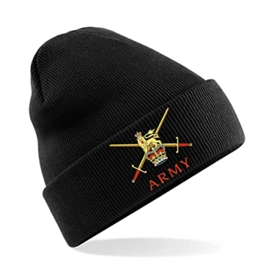 Image of PSave British Army Insignia Mens Premium Embroidered Beanie Hat, Bob Hat Military (Black)