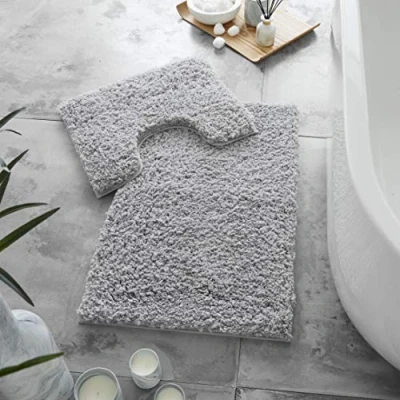 Image of GC GAVENO CAVAILIA Microfibre Bath Mats Sets For Bathroom 2 Piece Pedestal Set Non Slip Quick Drying Shower Mat, Water Absorbent Washable Toilet Rug Grey