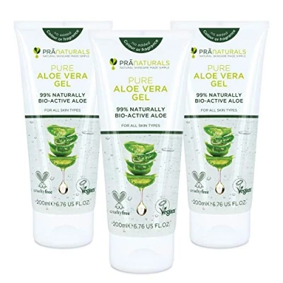 Image of PraNaturals Pure Aloe Vera Gel 200ml Soothing &amp; Hydrating, Rich in vitamins, For bug bites and minor burns, all skin types, Cruelty free Vegan (Pack of 3)