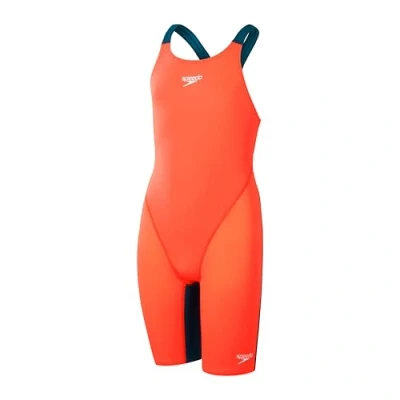 Image of Speedo Girls Fastskin Junior Endurance+ Max Openback Kneeskin Swimming Costume Red Blue Size 7/8 Years