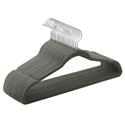 Image of SONGMICS Set of 20 Velvet Hangers, 41.5 cm Wide, Space Saving, High Load Capacity, with 360 Swivel Hooks, for Coats Shirts Suits, Silver and Grey CRF026G20
