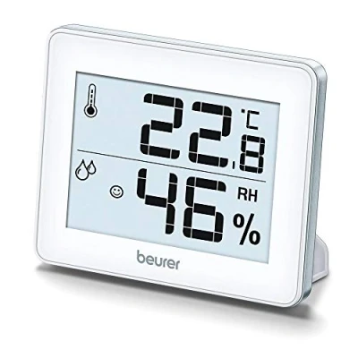 Image of Beurer HM16 Thermo Hygrometer Indoor Climate Control for a Healthier Home Displays Room Temperature and Humidity Easy to interpret Smiley face sequencing