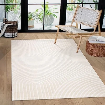 Image of Paco Home Area Rugs Livingroom Short Pile Large Rug Bedroom Monochrome Scandi Pattern Geometric Pattern, Size:200x290 cm, Colour:Cream 6