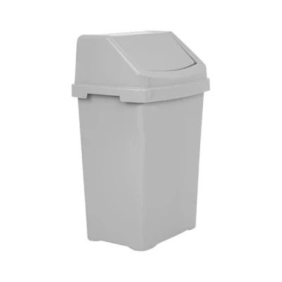 Image of 50L Large Kitchen Bin with Swing Style Lid Flip Top Strong Plastic Waste Rubbish Trash Under Counter Lift Everyday for Home/Office (Silver/Grey) 50 litre