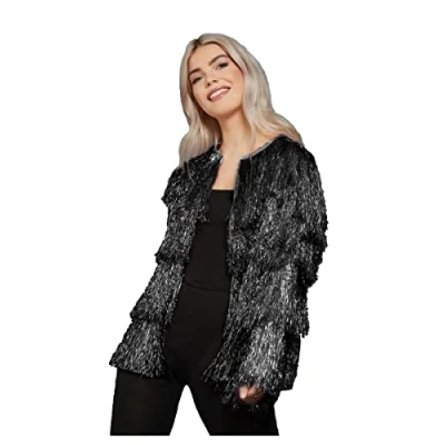 Image of Smiffys Fever Tinsel Festival Jacket, Black, Fancy Dress, Dress Up Accessories