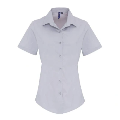 Image of Premier Womens/Ladies Stretch Fit Poplin Short Sleeve Blouse (Silver) Size 2XL