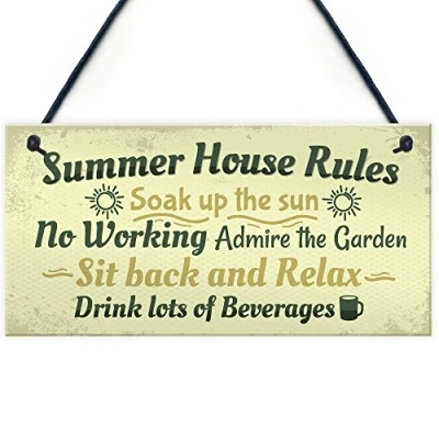 Image of RED OCEAN Summer House Rules Novelty Hanging Plaque Garden Shed Sign New Home Friendship Gift