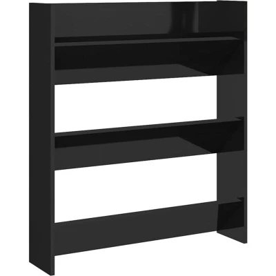 Image of vidaXL Wall Shoe Cabinet High Gloss Black 80x18x90 cm Engineered Wood
