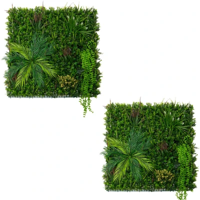 Image of 2Pcs Artificial Plant Wall Panel 100 x 100cm Alina Living Foliage Greenery Tiles Indoor Outdoor Weather &amp; UV Resistant Grass Fence Hedge Privacy Backdrop Garden Home Décor Snap Lock Fixings Included