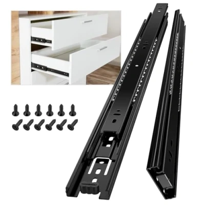 Image of AOLISHENG Drawer Runners Cabinet Slides 500mm 45kg Load Capacity Heavy Duty Kitchen Draw Full Extension Ball Bearing Sliders Replacement Rails Side Mount, Black 1 Pair