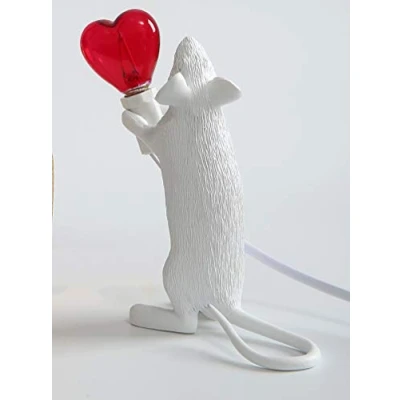 Image of ausuky Modern Love Resin Rat Night Lights LED Heart shaped Table Lamp Room Decor E12 Base (White Love)