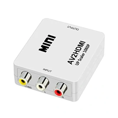 Image of QGECEN Mini Composite AV 3RCA CVBS to HDMI Video Audio Converter Box Adapter 720p 1080p Upscaler with USB Charge Cable for Laptop DVD VHS VCR PS2 Wii