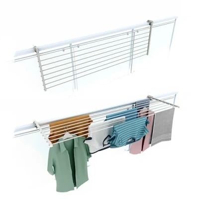 Image of foxydry Folding Balcony Airer, Heavy Duty Outdoor Railing Airer in Stainless Steel and Duo Aluminum, for Patios, Balconies Railings Length 162 cm (White, cm)