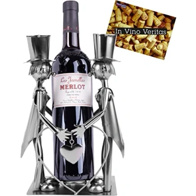 Image of BRUBAKER Wine Bottle Holder Gay Wedding Couple Metal Stand Rack with Gift Card