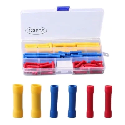 Image of 120 PCS Straight Wire Butt Connector, Fully Insulated Splice Connectors, Electrical Crimp Connectors Automotive Cable Terminals, Blue Red Yellow