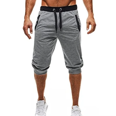 Image of Junhouse Mens Casual Shorts 3/4 Joggers Capri Cotton Summer Sweatpants Workout Training Gym Sports Running with Pocket Tracksuit Bottoms (L,Light Grey)