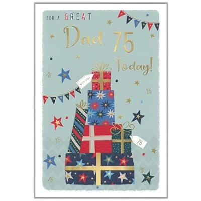 Image of Dad 75th Birthday Card Age 75 Special Finishes Modern Stars Design Illustrated Insert Leaf Made in the UK